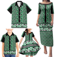 New Zealand Maori Niho Taniwha Family Matching Puletasi and Hawaiian Shirt Kakariki Mangopare and Puhoro Pattern