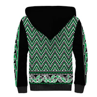 New Zealand Maori Niho Taniwha Sherpa Hoodie Kakariki Mangopare and Puhoro Pattern