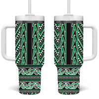 New Zealand Maori Niho Taniwha Tumbler With Handle Kakariki Mangopare and Puhoro Pattern