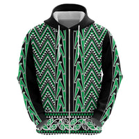 New Zealand Maori Niho Taniwha Zip Hoodie Kakariki Mangopare and Puhoro Pattern
