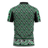 New Zealand Maori Niho Taniwha Zipper Polo Shirt Kakariki Mangopare and Puhoro Pattern - Polynesian Pride