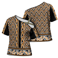 New Zealand Maori Niho Taniwha Cross Shoulder Shirt Karaka Mangopare and Puhoro Pattern - Polynesian Pride