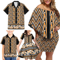 New Zealand Maori Niho Taniwha Family Matching Off Shoulder Short Dress and Hawaiian Shirt Karaka Mangopare and Puhoro Pattern
