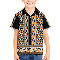 New Zealand Maori Niho Taniwha Kid Hawaiian Shirt Karaka Mangopare and Puhoro Pattern LT9 Kid Gold - Polynesian Pride