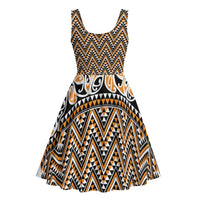 New Zealand Maori Niho Taniwha Midi Dress Karaka Mangopare and Puhoro Pattern - Polynesian Pride