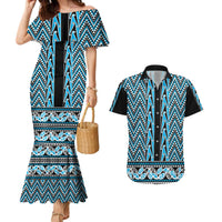 New Zealand Maori Niho Taniwha Couples Matching Mermaid Dress and Hawaiian Shirt Kikorangi Mangopare and Puhoro Pattern