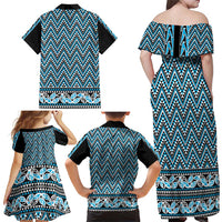 New Zealand Maori Niho Taniwha Family Matching Off Shoulder Maxi Dress and Hawaiian Shirt Kikorangi Mangopare and Puhoro Pattern