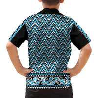 New Zealand Maori Niho Taniwha Family Matching Short Sleeve Bodycon Dress and Hawaiian Shirt Kikorangi Mangopare and Puhoro Pattern