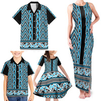 New Zealand Maori Niho Taniwha Family Matching Tank Maxi Dress and Hawaiian Shirt Kikorangi Mangopare and Puhoro Pattern