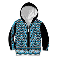 New Zealand Maori Niho Taniwha Kid Hoodie Kikorangi Mangopare and Puhoro Pattern LT9 Zip Hoodie Blue - Polynesian Pride