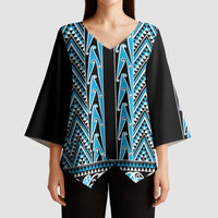 New Zealand Maori Niho Taniwha Kimono Sleeve Blouse Kikorangi Mangopare and Puhoro Pattern - Polynesian Pride