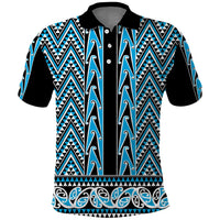 New Zealand Maori Niho Taniwha Polo Shirt Kikorangi Mangopare and Puhoro Pattern