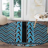 New Zealand Maori Niho Taniwha Round Carpet Kikorangi Mangopare and Puhoro Pattern