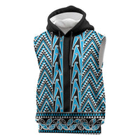 New Zealand Maori Niho Taniwha Sleeveless Hoodie Kikorangi Mangopare and Puhoro Pattern - Polynesian Pride