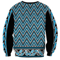 New Zealand Maori Niho Taniwha Sweatshirt Kikorangi Mangopare and Puhoro Pattern