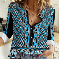 New Zealand Maori Niho Taniwha Women Casual Shirt Kikorangi Mangopare and Puhoro Pattern