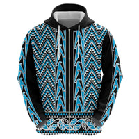 New Zealand Maori Niho Taniwha Zip Hoodie Kikorangi Mangopare and Puhoro Pattern
