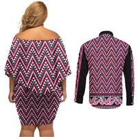 New Zealand Maori Niho Taniwha Couples Matching Off Shoulder Short Dress and Long Sleeve Button Shirt Mawhero Mangopare and Puhoro Pattern
