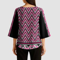 New Zealand Maori Niho Taniwha Kimono Sleeve Blouse Mawhero Mangopare and Puhoro Pattern - Polynesian Pride