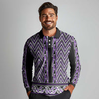 New Zealand Maori Niho Taniwha Long Sleeve Polo Shirt Waiporopo Mangopare and Puhoro Pattern