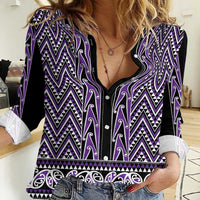 New Zealand Maori Niho Taniwha Women Casual Shirt Waiporopo Mangopare and Puhoro Pattern