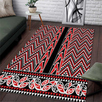 New Zealand Maori Niho Taniwha Area Rug Whero Mangopare and Puhoro Pattern