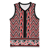 New Zealand Maori Niho Taniwha Basketball Jersey Whero Mangopare and Puhoro Pattern - Polynesian Pride