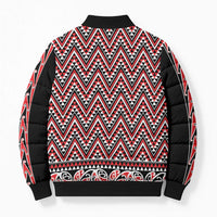 New Zealand Maori Niho Taniwha Bomber Puffer Jacket Whero Mangopare and Puhoro Pattern - Polynesian Pride