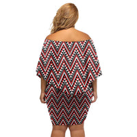 New Zealand Maori Niho Taniwha Off Shoulder Short Dress Whero Mangopare and Puhoro Pattern