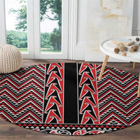 New Zealand Maori Niho Taniwha Round Carpet Whero Mangopare and Puhoro Pattern