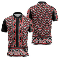 New Zealand Maori Niho Taniwha Zipper Polo Shirt Whero Mangopare and Puhoro Pattern - Polynesian Pride