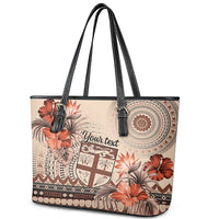 Vintage Bula Fiji Personalised Leather Tote Bag Beige Hibiscus Tapa Pattern LT9 - Polynesian Pride