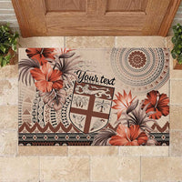 Vintage Bula Fiji Personalised Rubber Doormat Beige Hibiscus Tapa Pattern