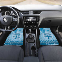 Vintage Bula Fiji Personalised Car Mats Blue Hibiscus Tapa Pattern LT9