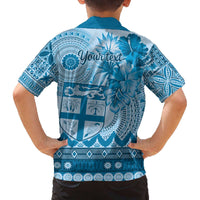 Vintage Bula Fiji Personalised Family Matching Puletasi and Hawaiian Shirt Blue Hibiscus Tapa Pattern