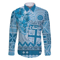 Vintage Bula Fiji Personalised Family Matching Summer Maxi Dress and Hawaiian Shirt Blue Hibiscus Tapa Pattern