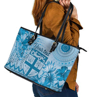 Vintage Bula Fiji Personalised Leather Tote Bag Blue Hibiscus Tapa Pattern LT9 - Polynesian Pride
