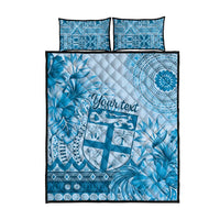 Vintage Bula Fiji Personalised Quilt Bed Set Blue Hibiscus Tapa Pattern LT9