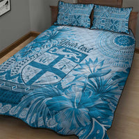 Vintage Bula Fiji Personalised Quilt Bed Set Blue Hibiscus Tapa Pattern LT9