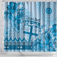 Vintage Bula Fiji Personalised Shower Curtain Blue Hibiscus Tapa Pattern LT9