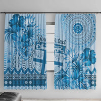 Vintage Bula Fiji Personalised Window Curtain Blue Hibiscus Tapa Pattern LT9