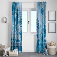 Vintage Bula Fiji Personalised Window Curtain Blue Hibiscus Tapa Pattern LT9