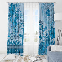 Vintage Bula Fiji Personalised Window Curtain Blue Hibiscus Tapa Pattern LT9