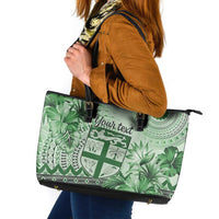 Vintage Bula Fiji Personalised Leather Tote Bag Green Hibiscus Tapa Pattern LT9 Green - Polynesian Pride
