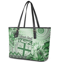 Vintage Bula Fiji Personalised Leather Tote Bag Green Hibiscus Tapa Pattern LT9 - Polynesian Pride