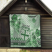 Vintage Bula Fiji Personalised Quilt Green Hibiscus Tapa Pattern LT9
