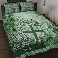 Vintage Bula Fiji Personalised Quilt Bed Set Green Hibiscus Tapa Pattern LT9