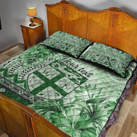 Vintage Bula Fiji Personalised Quilt Bed Set Green Hibiscus Tapa Pattern LT9