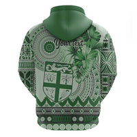 Vintage Bula Fiji Personalised Zip Hoodie Green Hibiscus Tapa Pattern