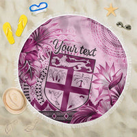 Vintage Bula Fiji Personalised Beach Blanket Pink Hibiscus Tapa Pattern LT9